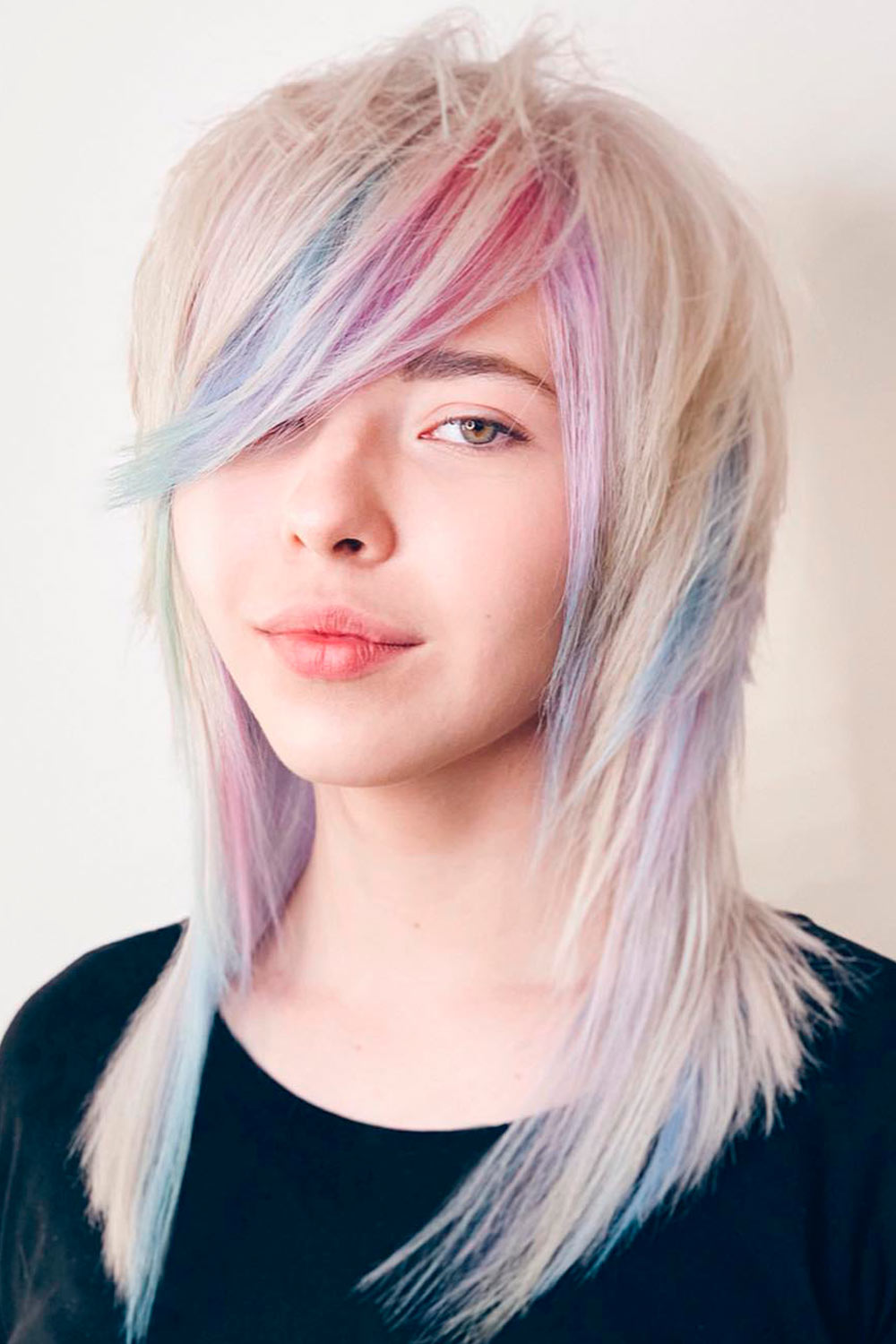 Long Hair With Eccentric Side Swept Bangs