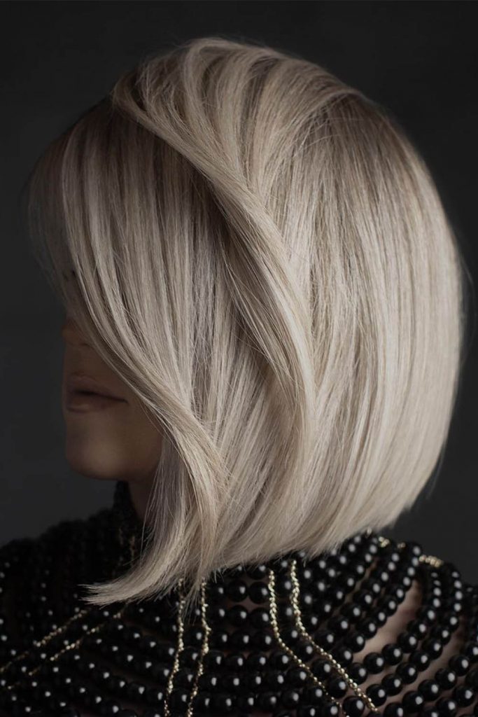 Platinum Blonde Lob with Side Bangs