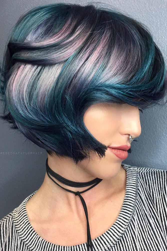 Bangs Don&rsquo;t Fit In Your Hair Wash Schedule #sidesweptbangs #shortbob #bobhaircut #bluebalayage