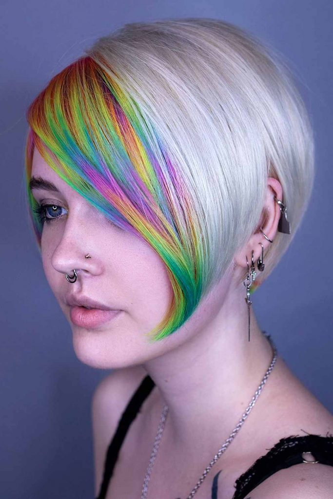 Rainbow Highlights Stacked Bob #stackedbob #bobhaircut #bobhairstyles
