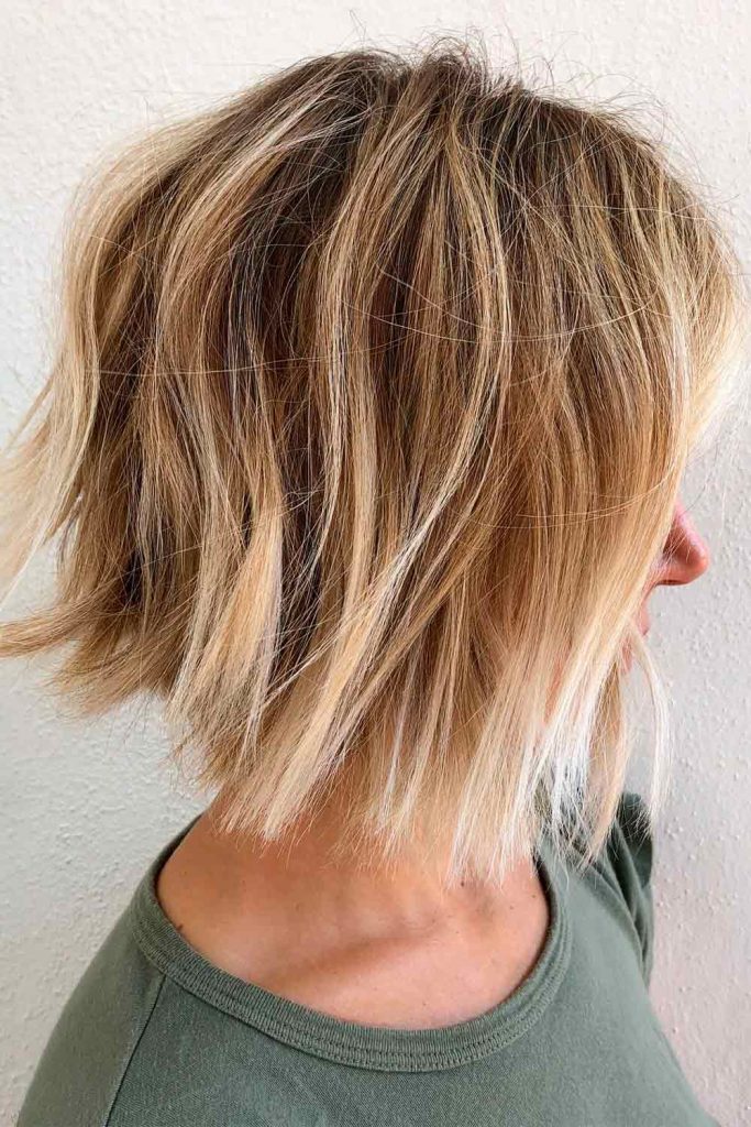 Short Layered Choppy Blond Hair Dark Roots Textured Bob Cut Textured Bob