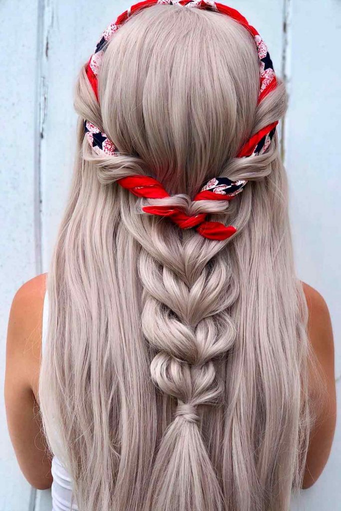 Happy 4th of July Half Up Half Down Braided Style