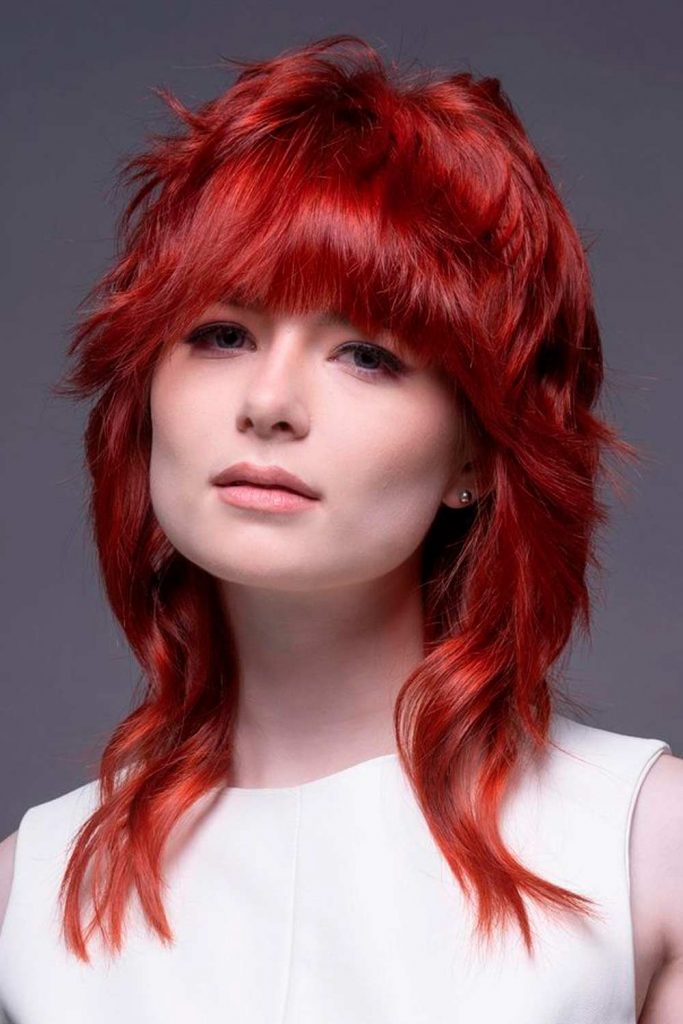 Middle Length Layered Bright Burgundy Hair Thick Fringe Summer Styled Color Sexy Burgundy Hair