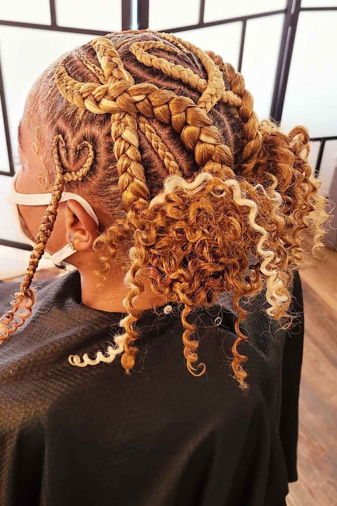 Blonde Tribal Braids Into Curly Low Buns #tribalbraids #braids